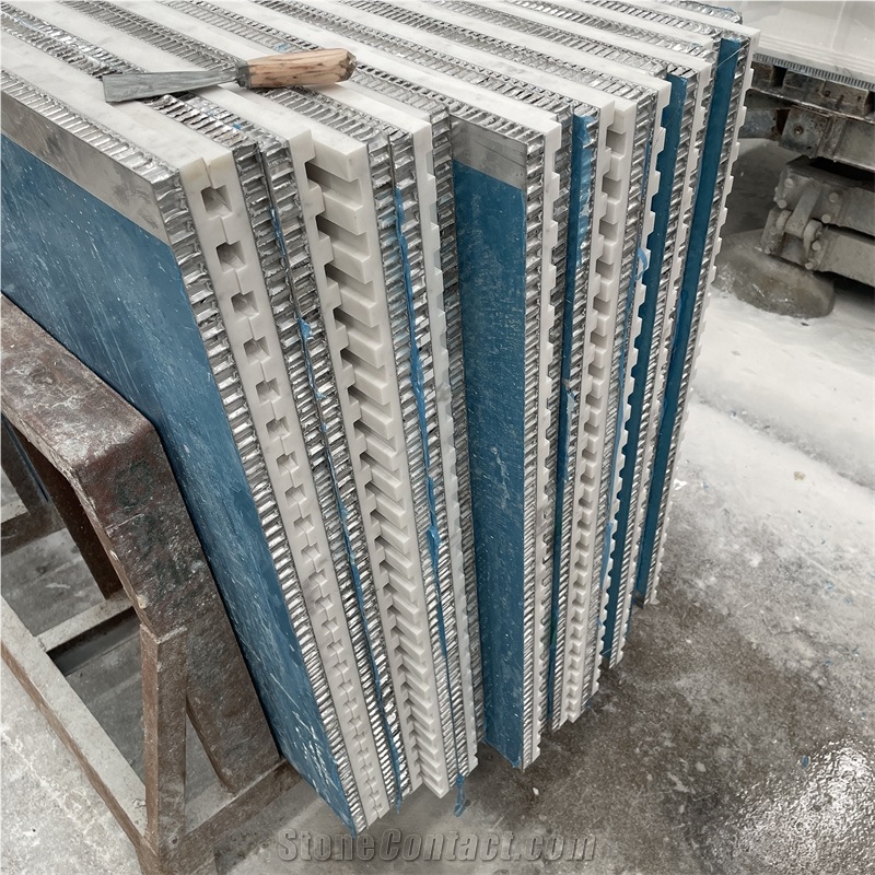 Calacatta White Marble Honeycomb Panels Groove Face