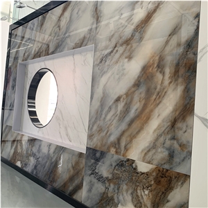 Luxury Stone Yellow Sintered Stone Slabs For Background Wall