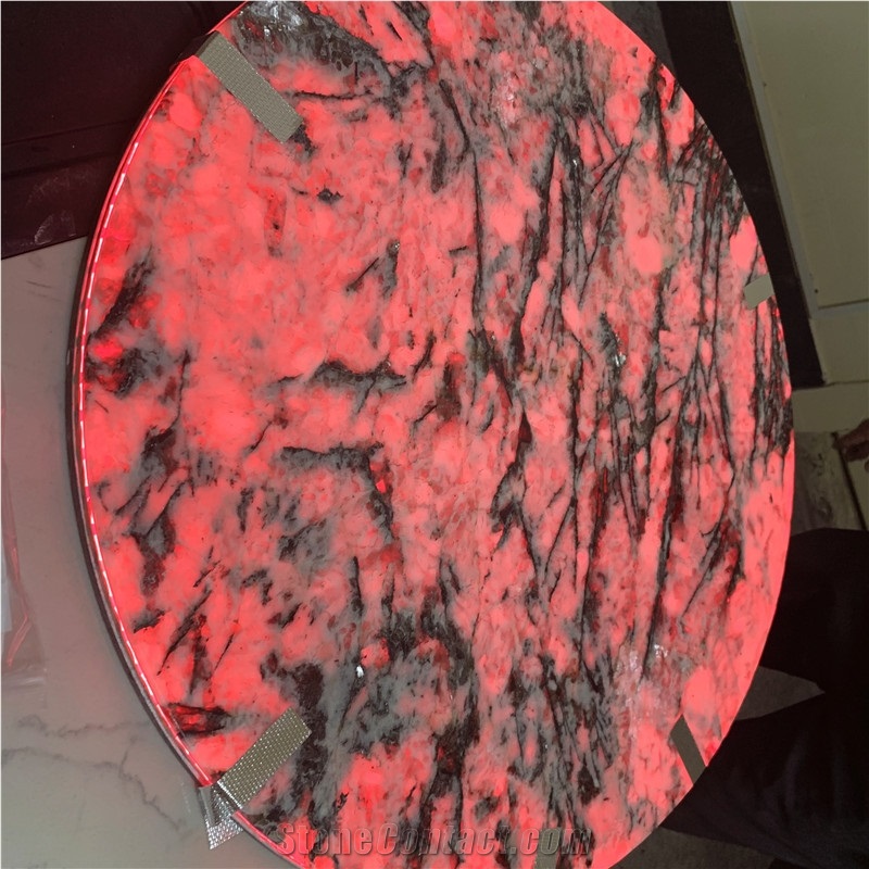 Backlit Luxury Natural Granite Round Coffee Table For Hotel