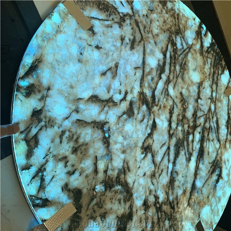 Backlit Luxury Natural Granite Round Coffee Table For Hotel