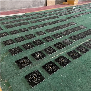 Nero Marquina Marble With Silver Metel Waterjet Medallion Pattern Nero Marquina Marble With Silver Metel Waterjet Medallion Pattern