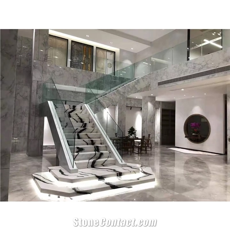 Stone Handrail Marble Stair Tread Tile Panda White