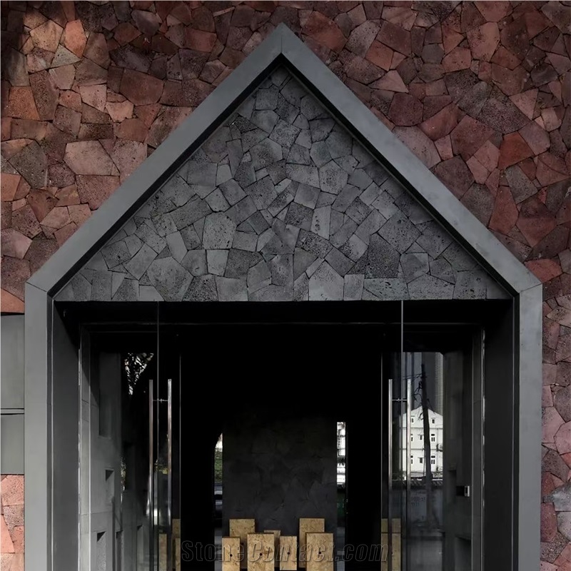 Wall Red And Black Lava Stone Cladding Mix Tile Basalt