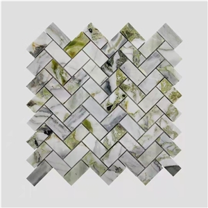Cold Emerald Marble Rhombus Mosaic Floor Tile For Bathroom