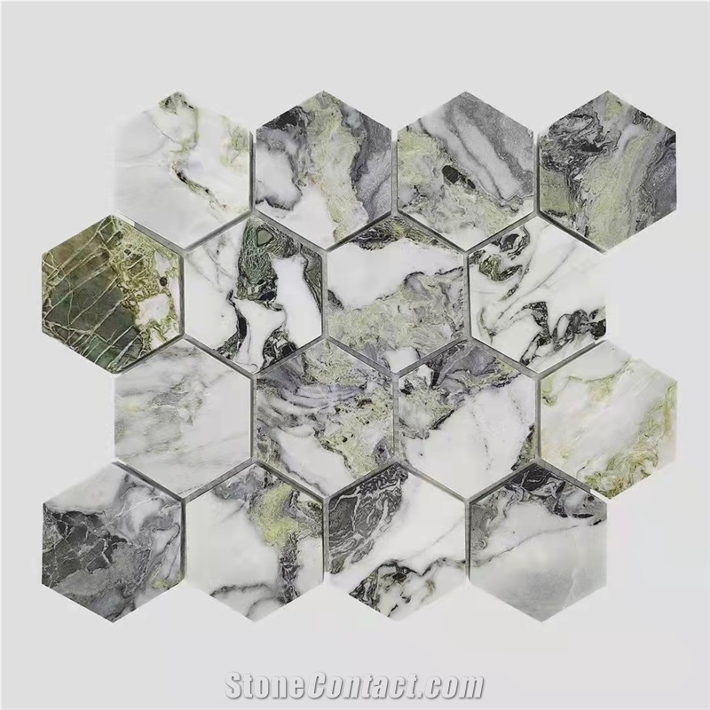 Cold Emerald Marble Rhombus Mosaic Floor Tile For Bathroom