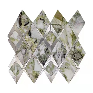 Cold Emerald Marble Rhombus Mosaic Floor Tile For Bathroom