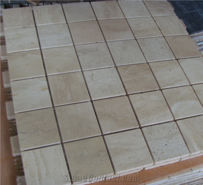 Light Beige Travertine Mosaic Tiles For Bathroom