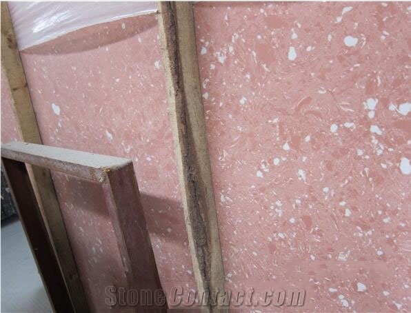 China Pink Manmade Marble Slab, Pink Artificial Stone