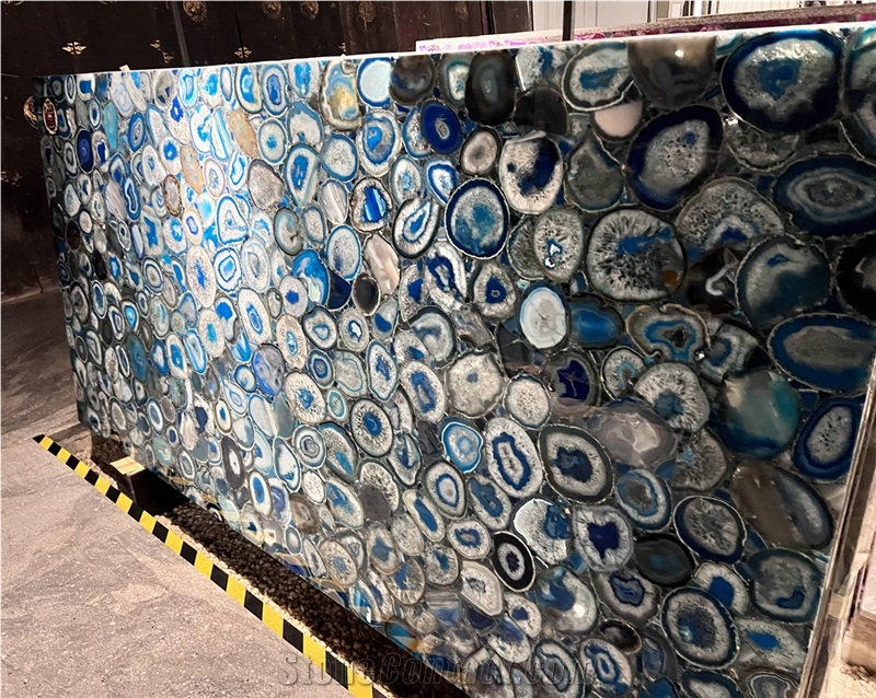 Luxury Blue Agate Semiprecious Slabs For  Kitchen