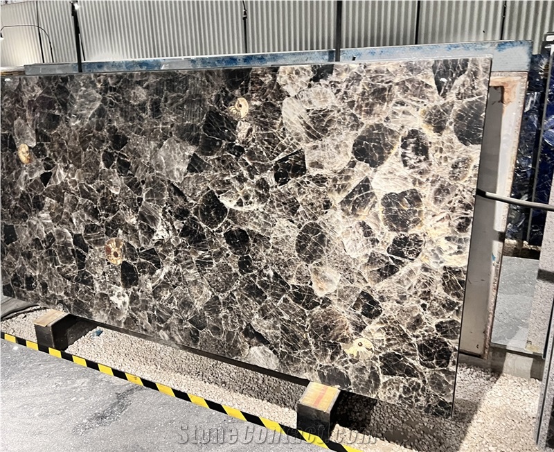 Smoke Crystal Semiprecious  Quartz Slabs For Walling