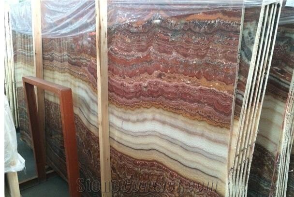 Backlit Red Onyx Multicolor Red Honey Onyx