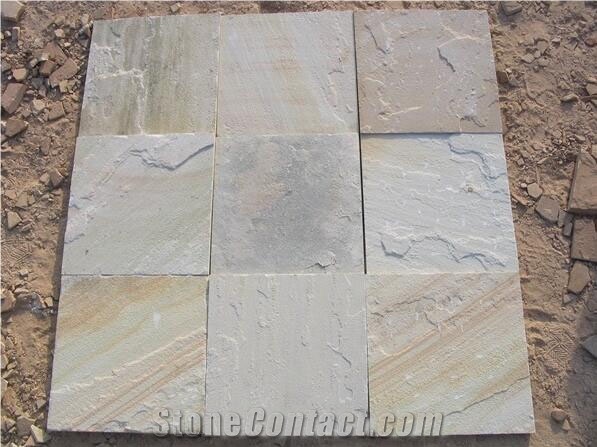 Fossil Mint Sandstone Tiles, Beige Sandstone Slabs India