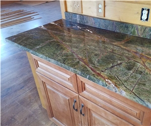 Marble Hotel Kitchen Countertop Prefab Forest Green Work Top