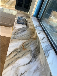 Marble Kitchen Prefab Countertop Calacatta Peninsula Bar Top