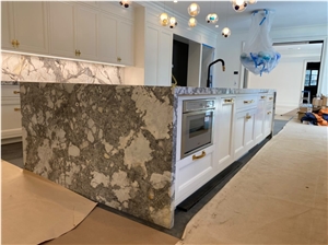 Marble Waterfall Kitchen Island Tops Invisible Grey Bar Top