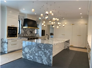 Marble Waterfall Kitchen Island Tops Invisible Grey Bar Top