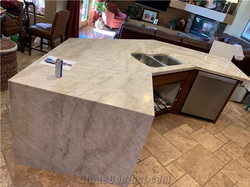 Quartzite Kitchen Bar Top Taj Mahal Wafterfall Island Tops