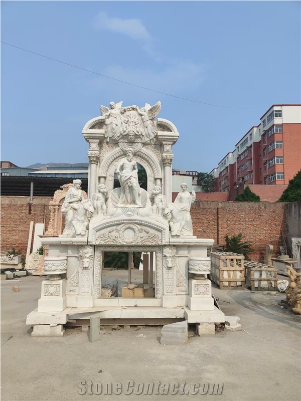Sculptured Limestone Fireplace Outdoor Stone Fireplace