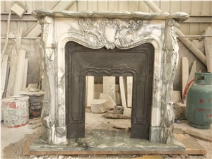 Sculptured Stone Antique Fireplace Traditonal Marble Mantel