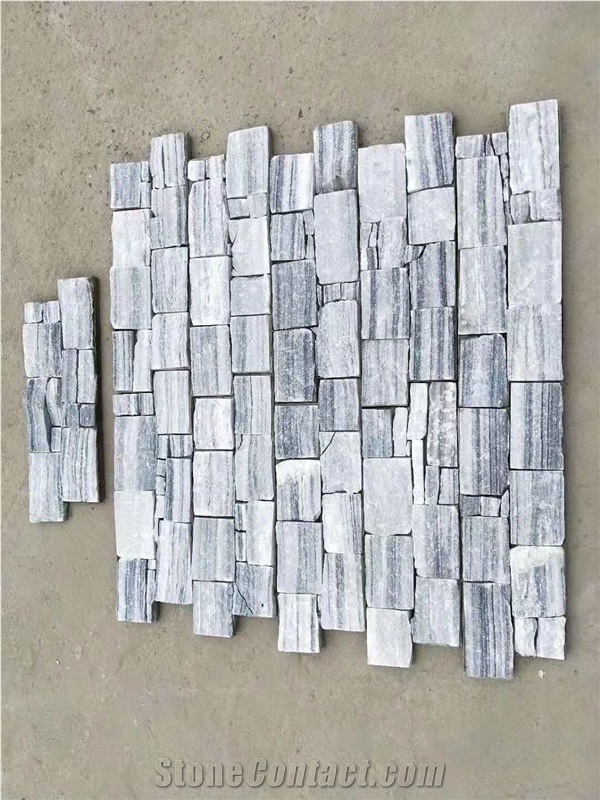 Stacked Stone Corner Veneer Grey Quartzite Ledger Cladding