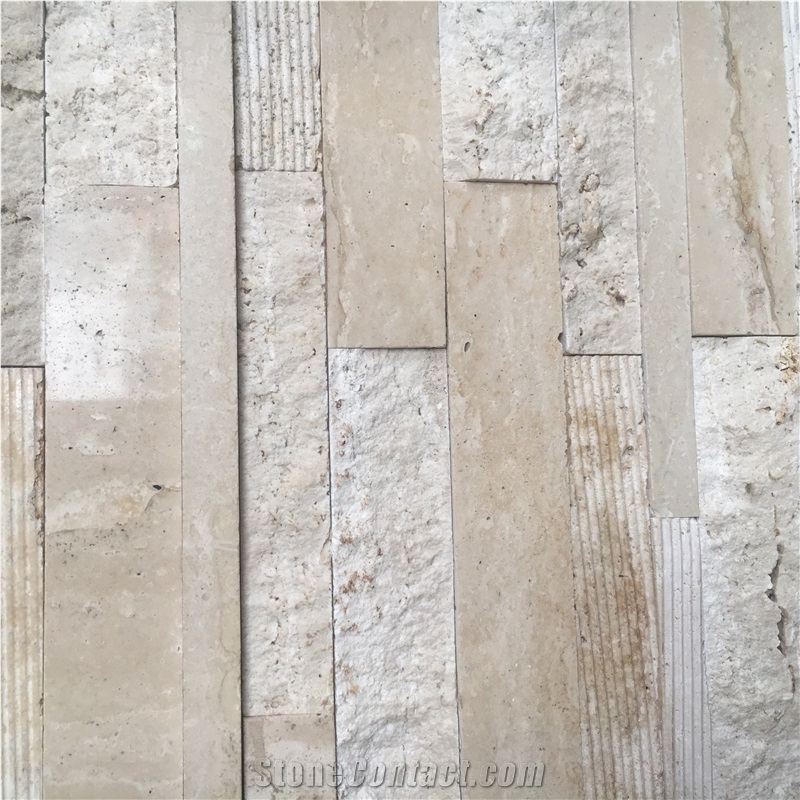 Stacked Thin Stone Veneer Travertine Feature Wall Cladding
