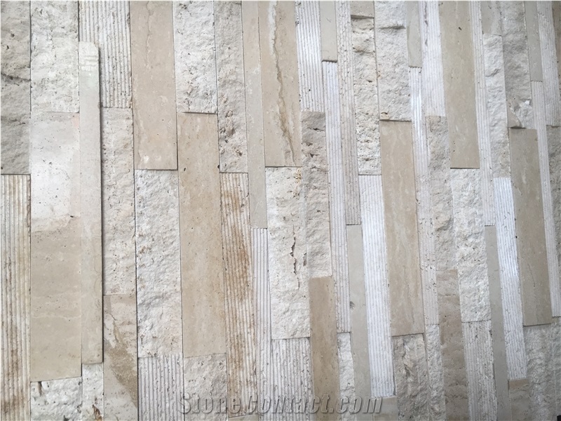 Stacked Thin Stone Veneer Travertine Feature Wall Cladding