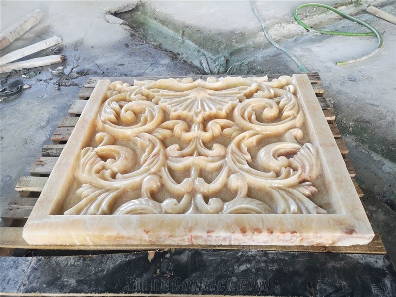 Stone Decor Products Plate Yellow Onyx 3D CNC Carving Panel