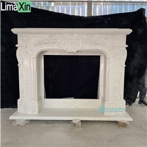 Classic Design Hand Carved White Marble Fireplace Mantel 