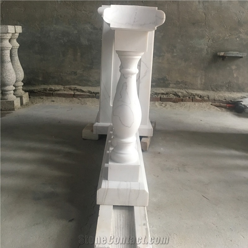 Custom Design Home Deck Natural White Marble Balustrades