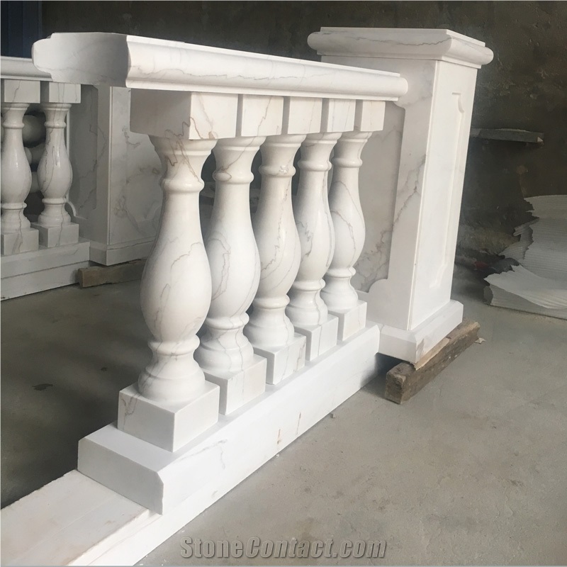 Custom Design Home Deck Natural White Marble Balustrades