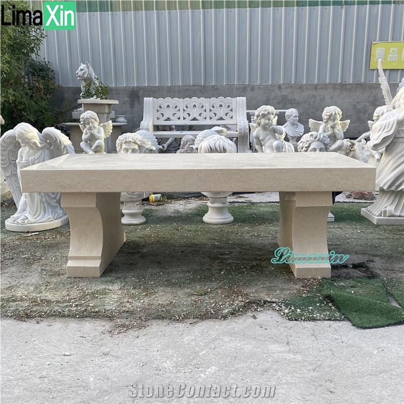 Garden Decoration Modern Design Beige Marble Park Bench