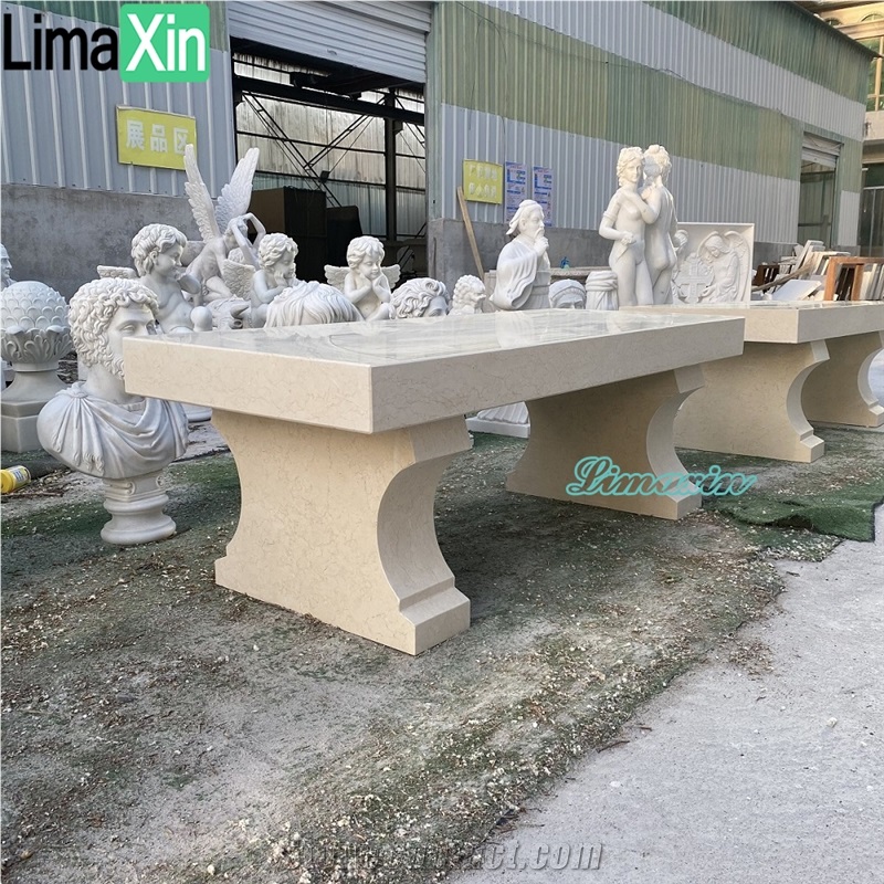 Garden Decoration Modern Design Beige Marble Park Bench
