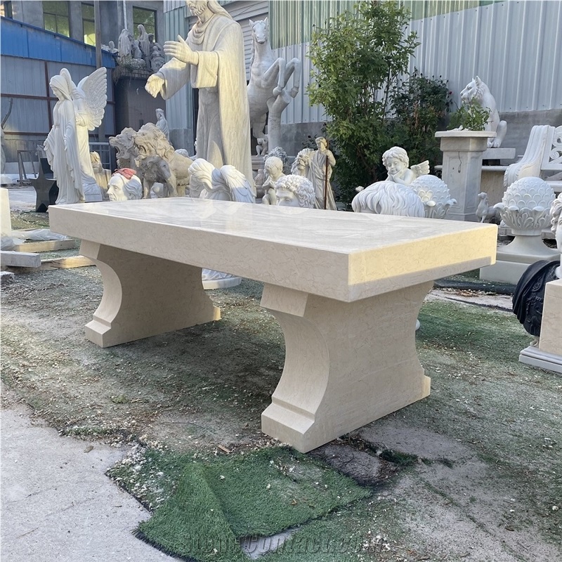 Garden Decoration Modern Design Beige Marble Park Bench