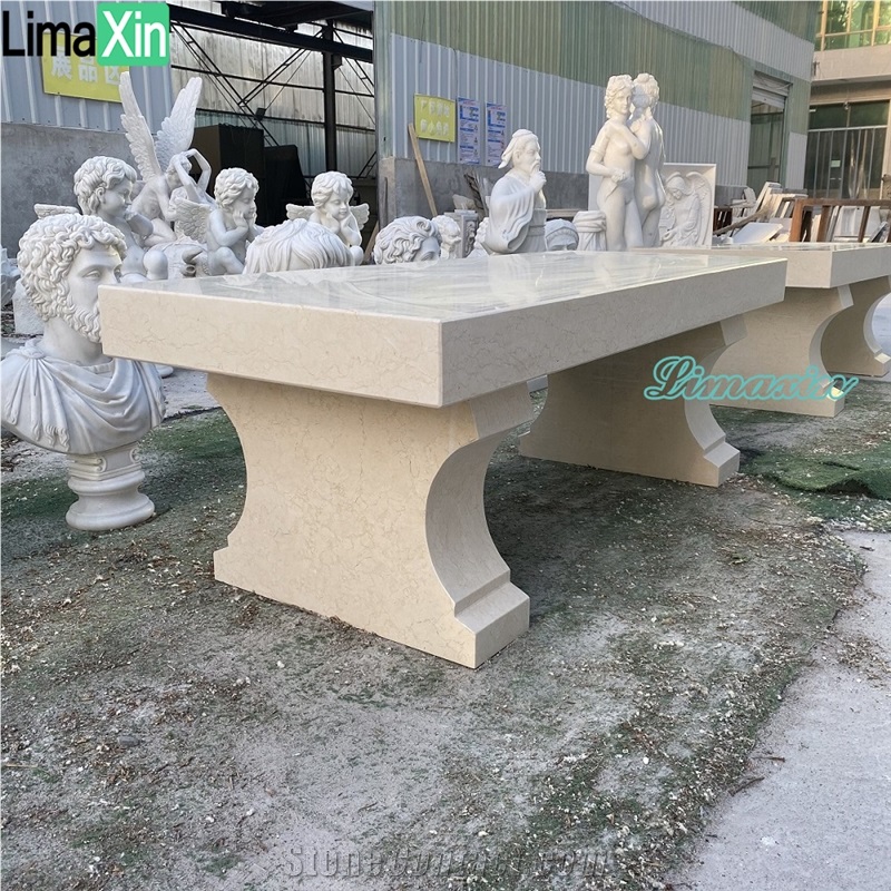 Garden Decoration Modern Design Beige Marble Park Bench