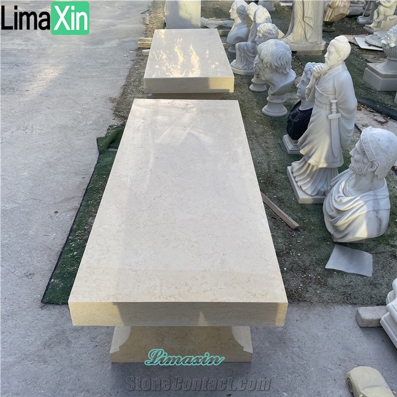 Garden Decoration Modern Design Beige Marble Park Bench