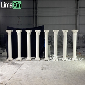 High End Outdoor Decorative Hand Carved White Marble Column