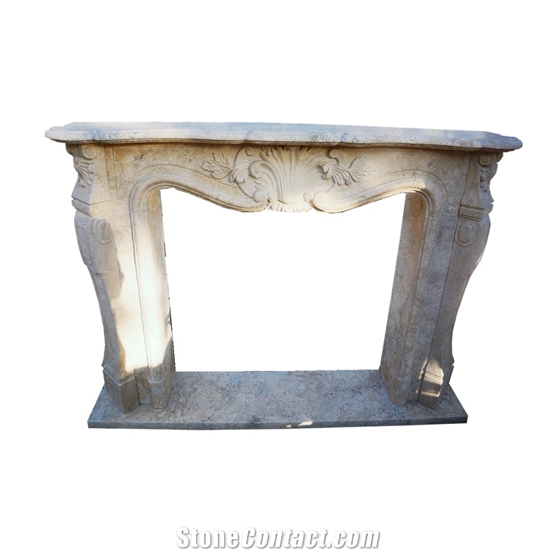 Beige Travertine French Style Fireplace