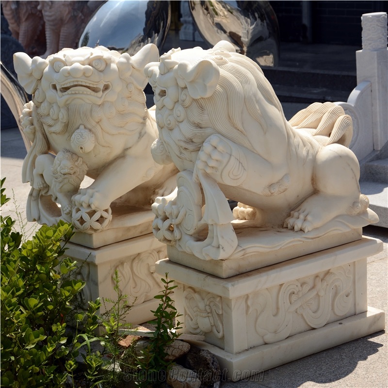Shishi Staue Chinese Troditional Lion Carving In White