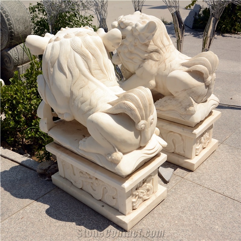 Shishi Staue Chinese Troditional Lion Carving In White