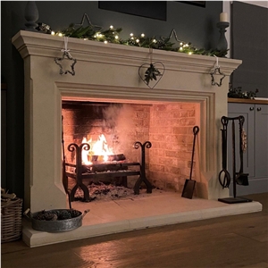 White Limestone Modern Design Fireplace Mantel