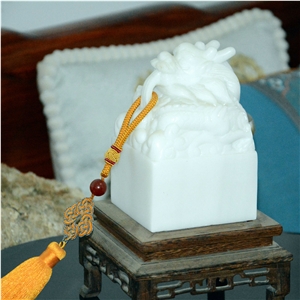 White Marble Dragon Carving Imperial Seal Stamp