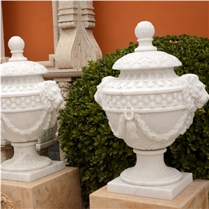 White Marble Flower Pot With Red Stone Base