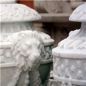 White Marble Flower Pot With Red Stone Base