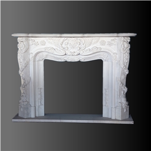 White Marble Hand Carving Fireplace Mantel