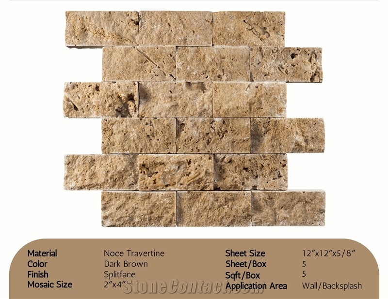 Noce Travertine Splitface Mosaic