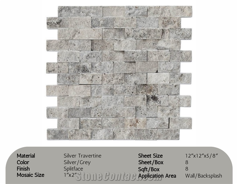 Silver Travertine Splitface Mosaic