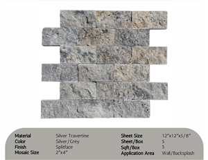 Silver Travertine Splitface Mosaic
