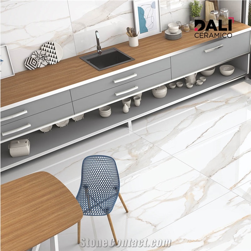 White Marble Looking Polished Porcelain Tiles