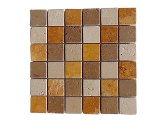 Mixed Noce Toros Light Gold Tumbled Travertine Mosaic