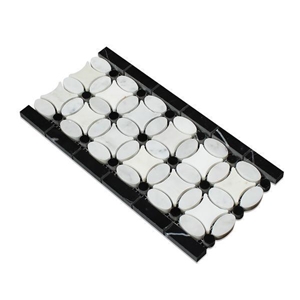 Thassos White Florida Flower W/ Carrara Ovals And Black Dots Honed Marble Trim